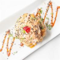 Lobster-Stuffed Avocado · Fins' favorite. tempura fried with surimi-crab and lobster salad, sriracha, spicy aioli, Fin...