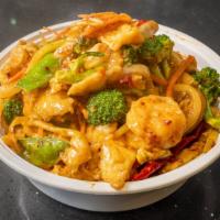 Double Happiness · Hot and spicy. Large. Combination of shrimp and chicken with garlic and ginger sautéed in a ...