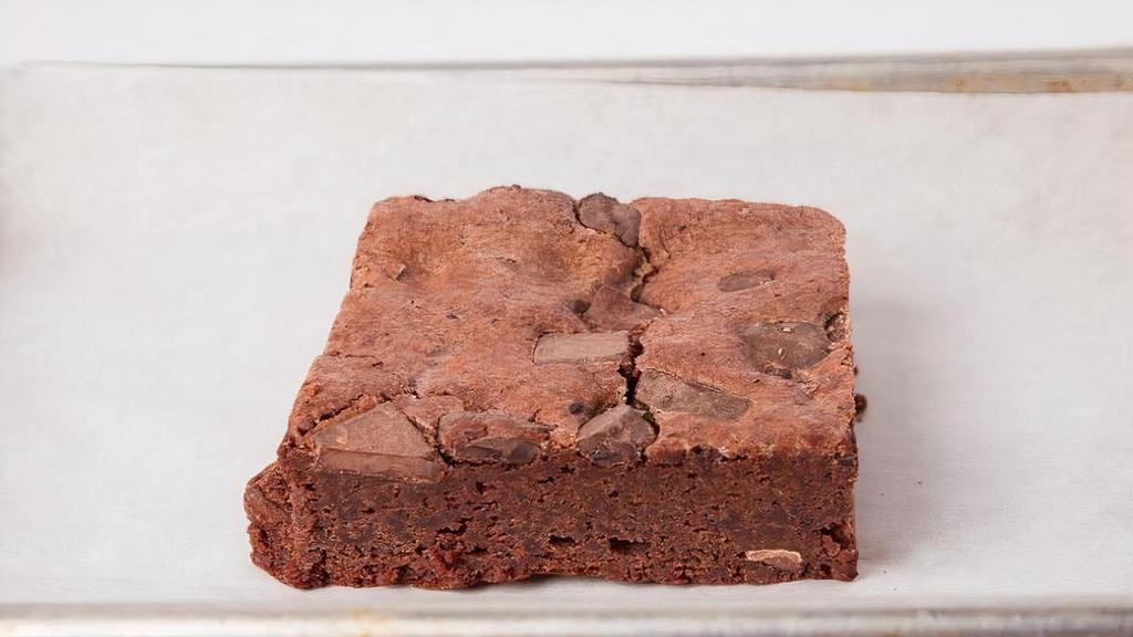 Brownie · Sweet Street- A Buttery Chocolate, Chewy Brownie Generously Studded with Milk Chocolate Drops, Bittersweet & Semi-Sweet Chocolate Chunks.. Contains Egg, Milk, Soy, Wheat