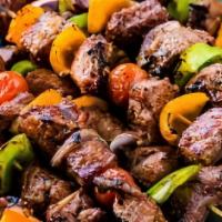 Beef Shish Kabob · Flap meat, seasoned and grilled. Served with a side of rice or potatoes(tossed in olive oil,...