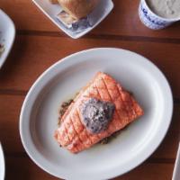 Sockeye Salmon Family Meal (Includes Salad, Soup, Entree, Dessert) · Bristol Bay Sockeye Salmon served with Sweet onion-bacon jam and Pinot Noir shallot butter. ...