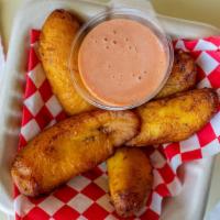 Sweet Plantains Side · Fried, sweet plantains accompanied by mayochup.