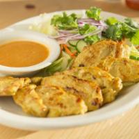 Satay Salad · Gluten free. Choice of chicken or tofu with romaine lettuce, pickled cucumber and carrot, re...