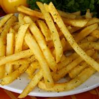 Golden Garlic Fries · Vegetarian, vegan without dipping sauce. Gluten free. Just the perfect amount of garlic sauc...
