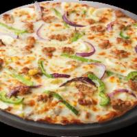 Bake @ Home Sausage Pepper Onions · Medium thin crust with sausage gravy, Italian sausage, scrambled eggs, red onions, green pep...