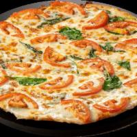 Gs-Tuscan · Sliced Roma Tomatoes, Spinach, Alfredo Sauce. Best on thin crust