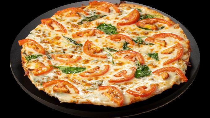 Gs-Tuscan · Sliced Roma Tomatoes, Spinach, Alfredo Sauce. Best on thin crust