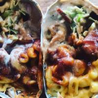 Midnight Toker · Creamy cheesy Supernova Mac, BBQ tempeh and jalapeno citrus slaw all wrapped up in a warm fl...