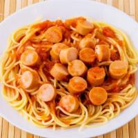Spaghetti With Sausage · Delicious spaghetti made with a marinara base and topped with seasoned sausage. Served with ...