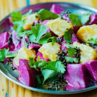 Beets · Roasted with coconut milk and curry leaves.