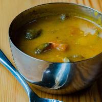 Sambar · Vegetable, tamarind, and toor dal stew.
