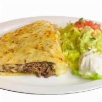 Quesadillas - Meat · Quesadilla with your selection of meat: Chicken shredded or grilled, birria, pulled pork or ...