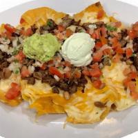 Big Dipper Nachos · Served with any of the following meat selection: chicken shredded or grilled, birria, pulled...