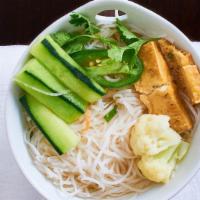 Pho Chay ( Vegetarian Broths) · Vegetarian noodle soup (carrot, cauliflower, broccoli, fried tofu)  
WITH VEGETARIAN Broths