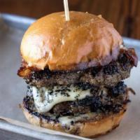 Steel · Double beef, bacon, American cheese, caramelized onions, aioli on brioche.