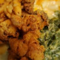  Fried Chikn, Southern, Lemoncajon Or Masala Seasoned(Mushrooms)  · Southern flavored seasoned mushrooms fried to golden brown perfection, plus your choice of 2...