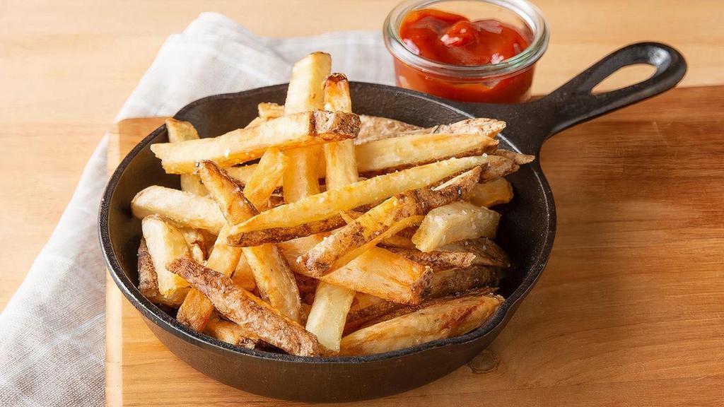 Hand Cut Fries · Fries meant to travel. Crispy on the outside, soft in the center, finished lightly with salt. Delectable on their own or complimented nicely with sauce.