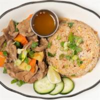 Garlic Fried Rice & Braised Pineapple Pork (Gf) · garlic-egg fried rice, slow cooked pork shoulder in a five-spice pineapple sauce over steame...
