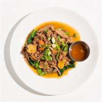 Braised Pineapple Pork (Gf) · slow cooked pork shoulder in a five-spice pineapple sauce over steamed Chinese broccoli, sid...