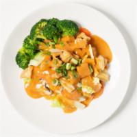 Pra Ram (Gf, Vg) · steamed broccoli, cabbage, carrot,
mushroom, bamboo shoot,
baby corn, with house peanut sauce.