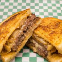 Patty Melt · Double patty, Russian dressing, Swiss, and American cheese and grilled onion.