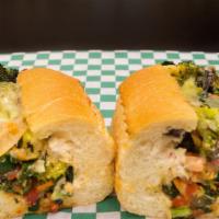 Hot Veg Supreme · Roasted mushrooms and  red peppers, kale, grilled onion, artichoke hearts, herb aioli, and m...