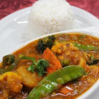 Mix Vegetables Curry · Gluten-free. Variety of vegetables cooked Nepalese style in tomato and onion-based curry sau...