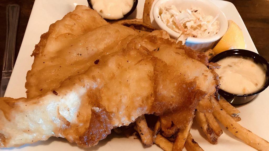 Fish And Chips
 · Crispy Cod, Hand-Cut Fries, Tangy Tartar, Coleslaw.