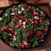 Chophouse Spinach Salad · Baby spinach, house-smoked bacon, bleu cheese crumbles, candied pecans,. cranberry raisins, ...
