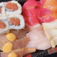Combo 3 With Spicy Tuna Roll · 15 pcs nigiri sushi (Salmon, tuna, yellowtail, red snapper, albacore sushi, 3 pcs each); and...