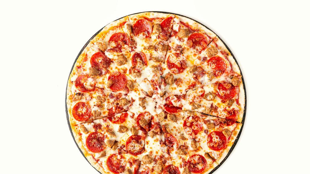 Lrg Meat Combo · PEPPERONI, SAUSAGE, BACON BIT & EXTRA CHEESE.  THIN CRUST AND ALWAYS FRESH.