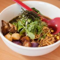 Caramelized Fennel Dashi · Vegan, vegetarian. Japanese eggplant and rice tots. Comes with house noodles, seasonal veggi...