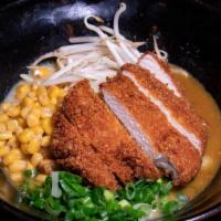 Curry Ramen · Tonkotsu (pork) broth mixed with Japanese curry, pork katsu, green onions, bean sprouts and ...