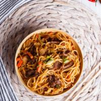 Beef Chow Mein · Egg noodles and beef stir-fried with mixed veggies and a sweet and savory sauce made with se...