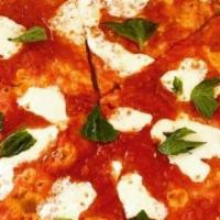 Margherita · Tomato sauce, fresh mozzarella, basil, evoo. Vegetarian.