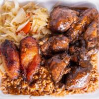 Brown Stew Chicken · Chicken marinated with Jamaican herbs, spices & veg in a rich brown gravy.