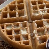 Belgian Waffle Combo · Crisp Belgian waffle. Served with two eggs and your choice of ham, bacon, or sausage.