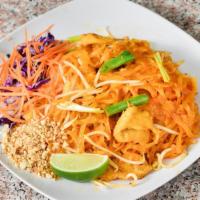 Pad Thai · Choice of meat, noodles, eggs, ground peanuts, cabbage and carrots.