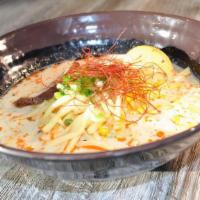 Tonkotsu · Special pork broth, marinated boiled egg, red chili oil, dried shredded chili, black fungus,...