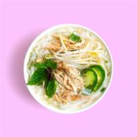 Vegetarian Chicken Pho · Vegetarian chicken in beef broth garnished with onion, scallion, cilantro, and a side of bea...
