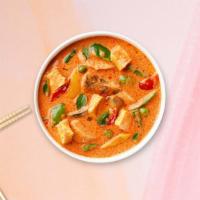 Red Curry · Coconut milk, bamboo shoot, eggplant, string beans, bell peppers, basil and choice of protein.
