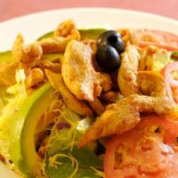 Chicken Fajita Salad · Gluten free. Garden salad topped with delicious marinated and grilled chicken breast, cheese...