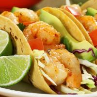 Shrimp Taco Plate · Gluten free on request. Two shrimp handmade corn tacos with cabbage, pico de gallo, cilantro...