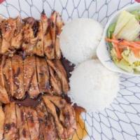 Chicken Teriyaki · Tender chicken fillet, and flame broiled. Served with fresh salad in house dressing, teriyak...