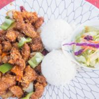 General Tso'S Chicken · Crispy deep fried chicken sautéed in a mild spicy sauce. Served with fresh salad in house dr...