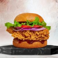 Bang Bbq Fried Chicken Sandwich · Our signature fried white meat chicken, smothered in BBQ sauce topped with crispy lettuce, t...