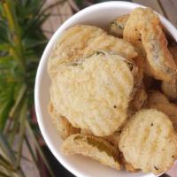 Fried Pickles · Fried dill pickle chips (Gluten Free)