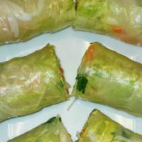 Fresh Spring Rolls (6 Pieces) · Mixed fresh vegetables, lettuce, carrots, cilantro, rice noodles shrimp or vegetarian. Wrapp...