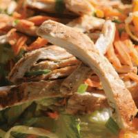 Chinese Chicken Salad · Grilled chicken breast, mandarin oranges, cucumbers, romaine lettuce, carrots, scallions & w...