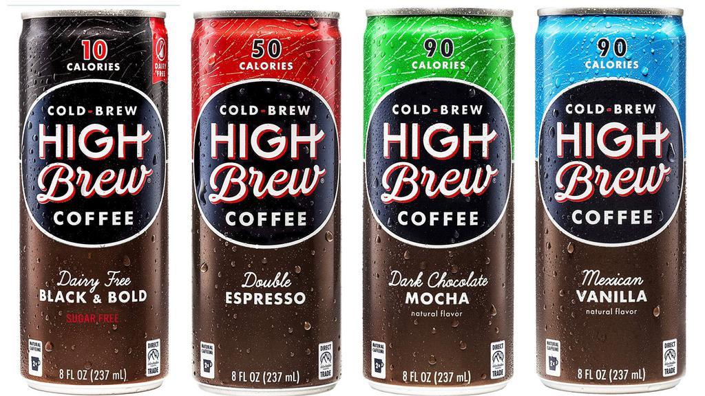 Cold Brew · Canned High Brew Cold Brew coffee, contains 130-150mg caffeine per 8oz can.